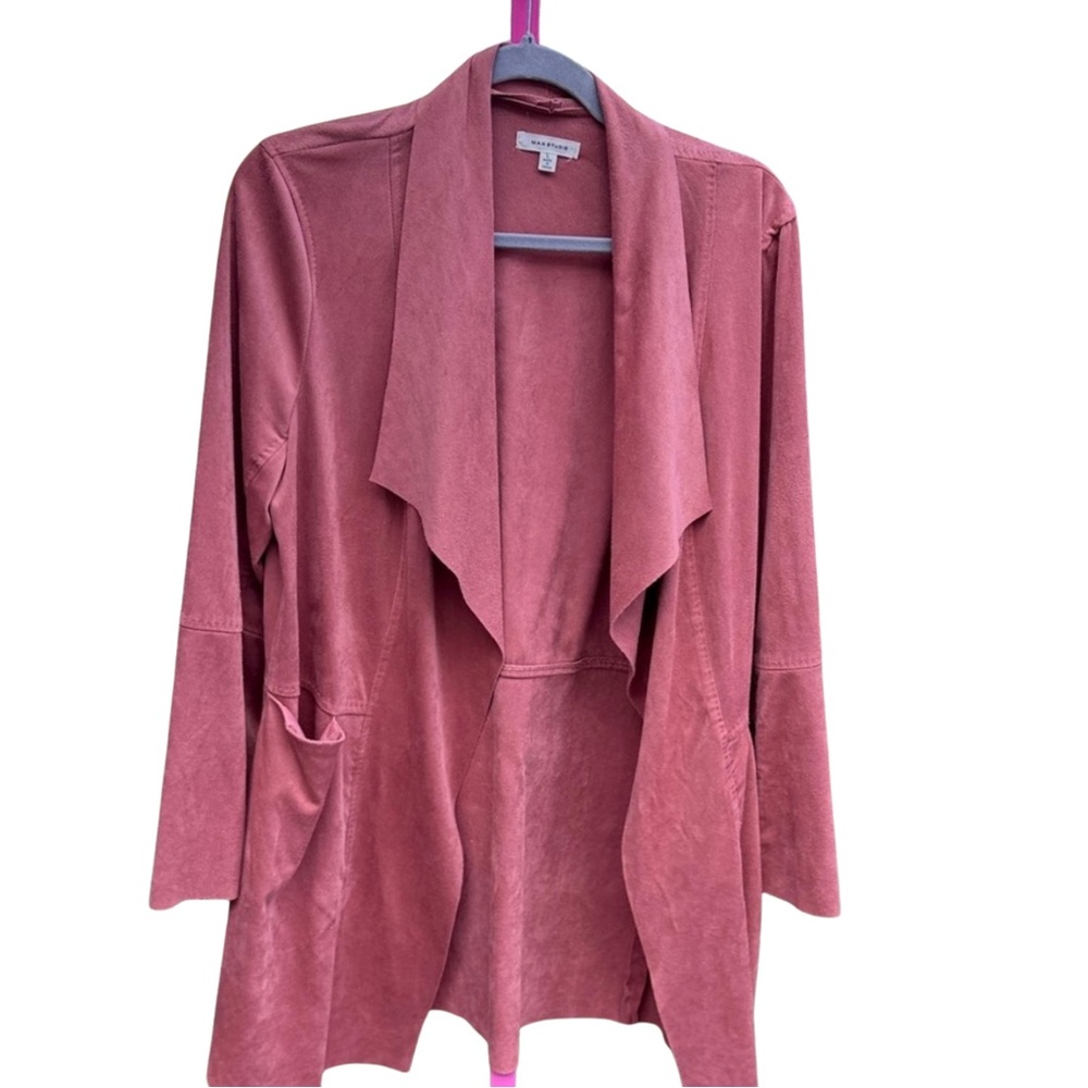 Max Studio Faux Suede Open-Front Jacket Cardigan in Terracotta Clay – Size L‎